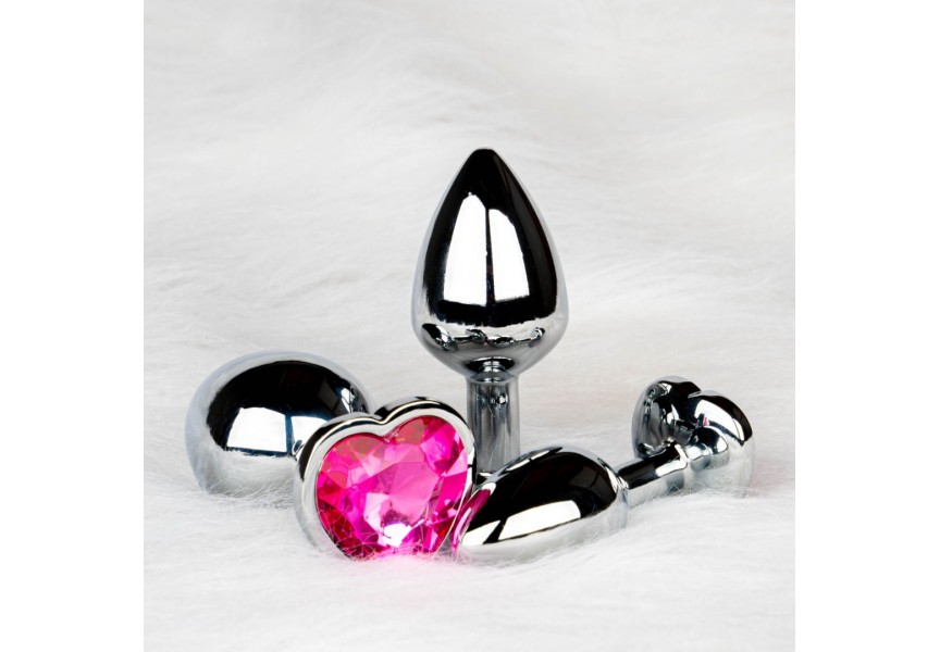 Shots Heart Gem Butt Plug Silver/Pink Large