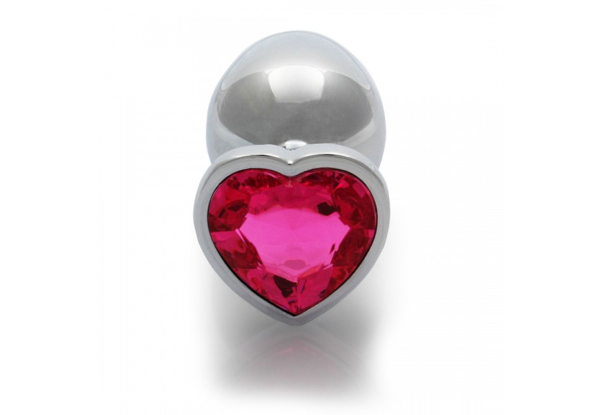 Shots Heart Gem Butt Plug Silver/Pink Large