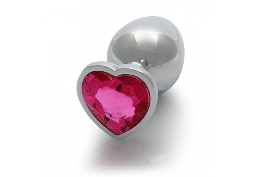 Shots Heart Gem Butt Plug Silver/Pink Large