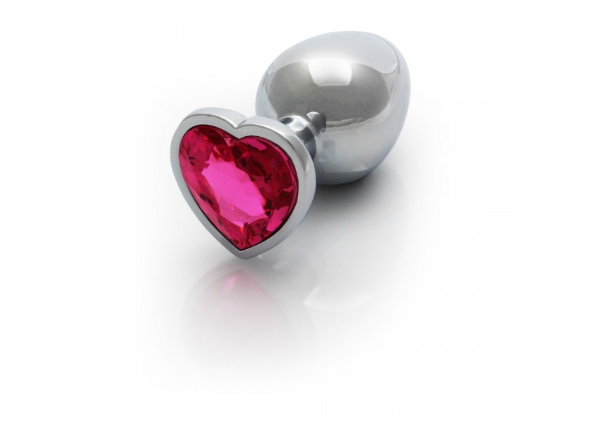 Shots Heart Gem Butt Plug Silver/Pink Large