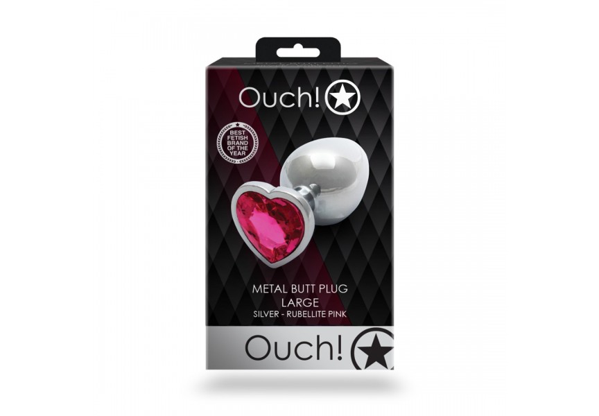 Shots Heart Gem Butt Plug Silver/Pink Large