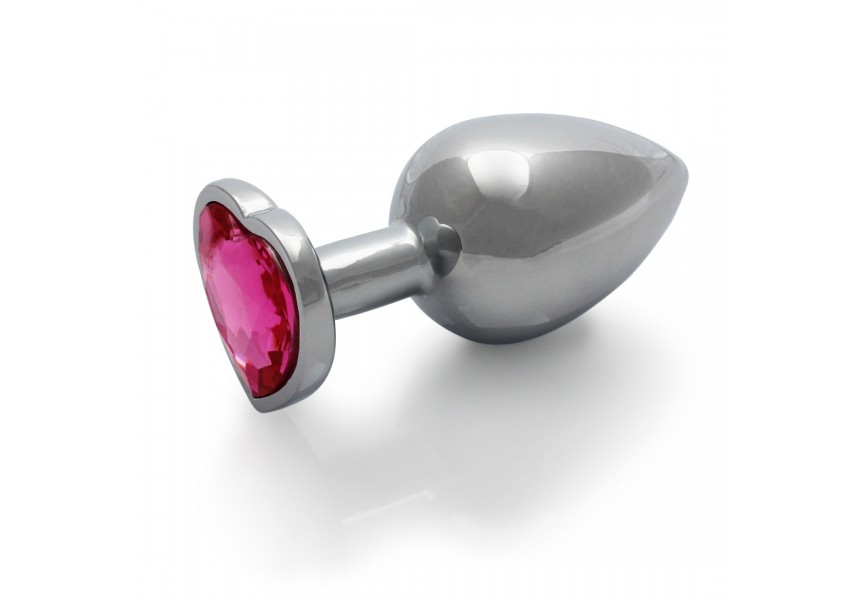 Shots Heart Gem Butt Plug Silver/Pink Large