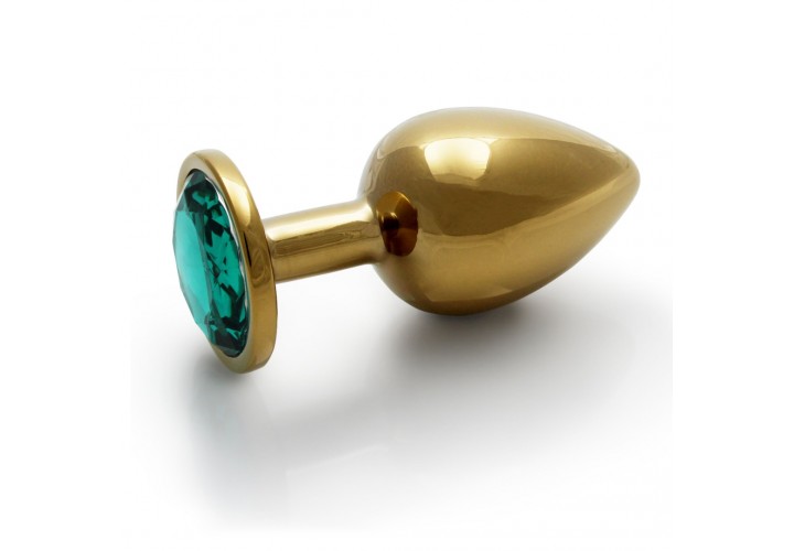 Μεταλλική Πρωκτική Σφήνα Με Στρογγυλό Κόσμημα - Shots Round Gem Butt Plug Gold/Green Large