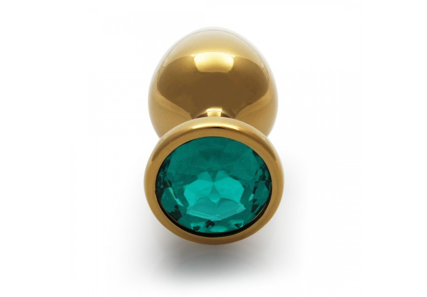 Shots Round Gem Butt Plug Gold/Green Medium