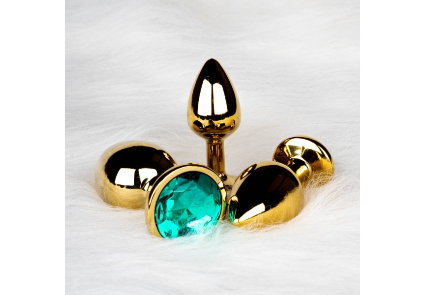 Shots Round Gem Butt Plug Gold/Green Medium