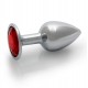 Μεταλλική Πρωκτική Σφήνα Με Στρογγυλό Κόσμημα - Shots Round Gem Butt Plug Silver/Red Small