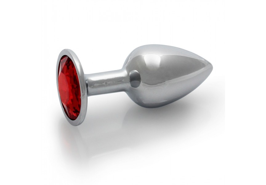 Shots Round Gem Butt Plug Silver/Red Small