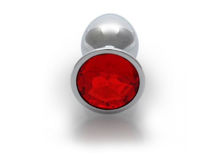 Μεταλλική Πρωκτική Σφήνα Με Στρογγυλό Κόσμημα - Shots Round Gem Butt Plug Silver/Red Small