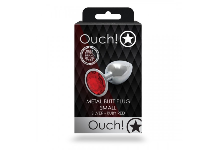 Shots Round Gem Butt Plug Silver/Red Small