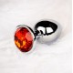 Shots Round Gem Butt Plug Silver/Red Small
