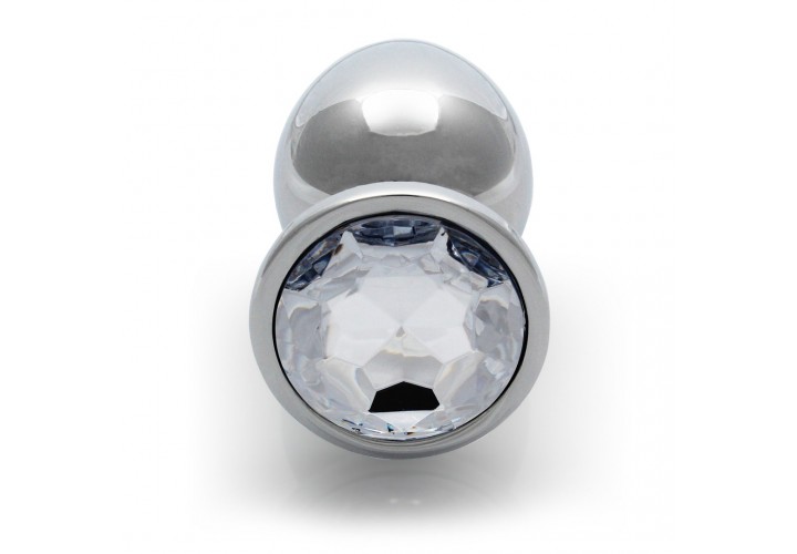 Μεταλλική Πρωκτική Σφήνα Με Στρογγυλό Κόσμημα - Shots Round Gem Butt Plug Silver/Clear Large
