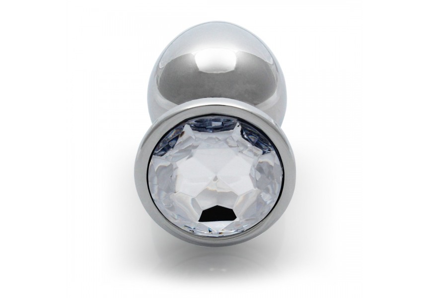 Μεταλλική Πρωκτική Σφήνα Με Στρογγυλό Κόσμημα - Shots Round Gem Butt Plug Silver/Clear Large