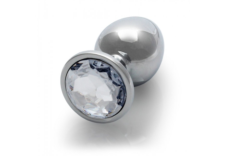 Shots Round Gem Butt Plug Silver/Clear Medium