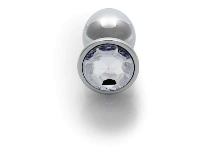 Μεταλλική Πρωκτική Σφήνα Με Στρογγυλό Κόσμημα - Shots Round Gem Butt Plug Silver/Clear Medium