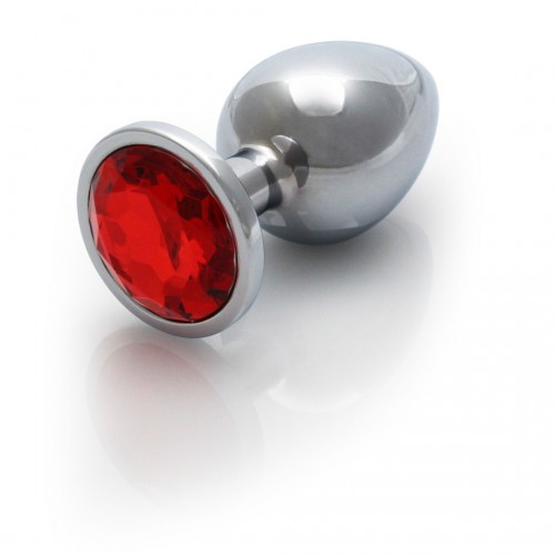 Shots Round Gem Butt Plug Silver/Red Large