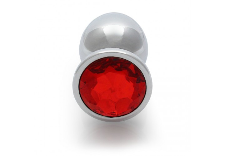 Μεταλλική Πρωκτική Σφήνα Με Στρογγυλό Κόσμημα - Shots Round Gem Butt Plug Silver/Red Large