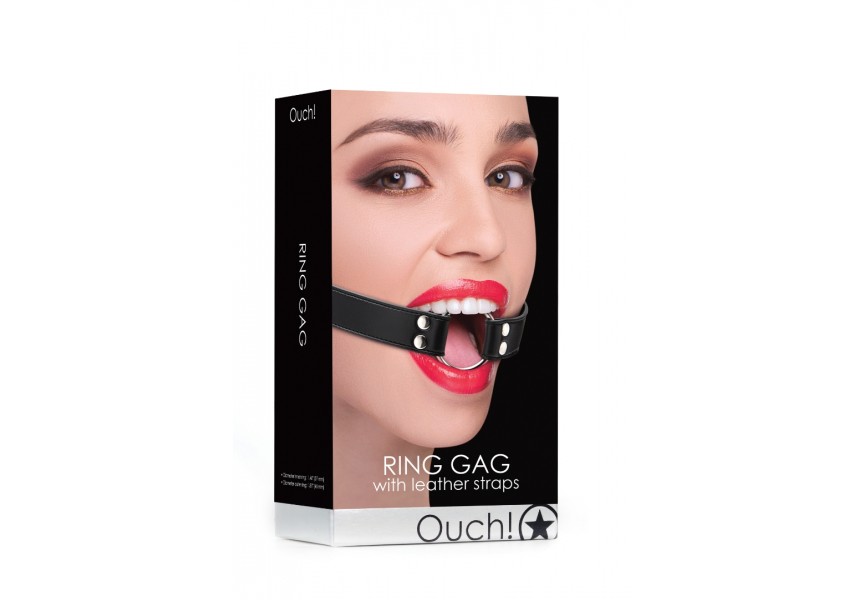 Shots Ouch Ring Gag With Leather Straps Black