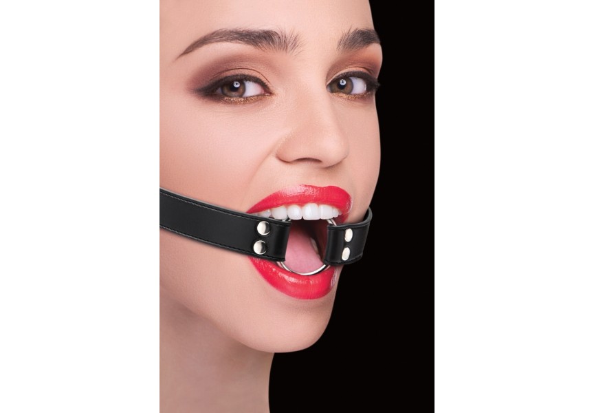 Shots Ouch Ring Gag With Leather Straps Black