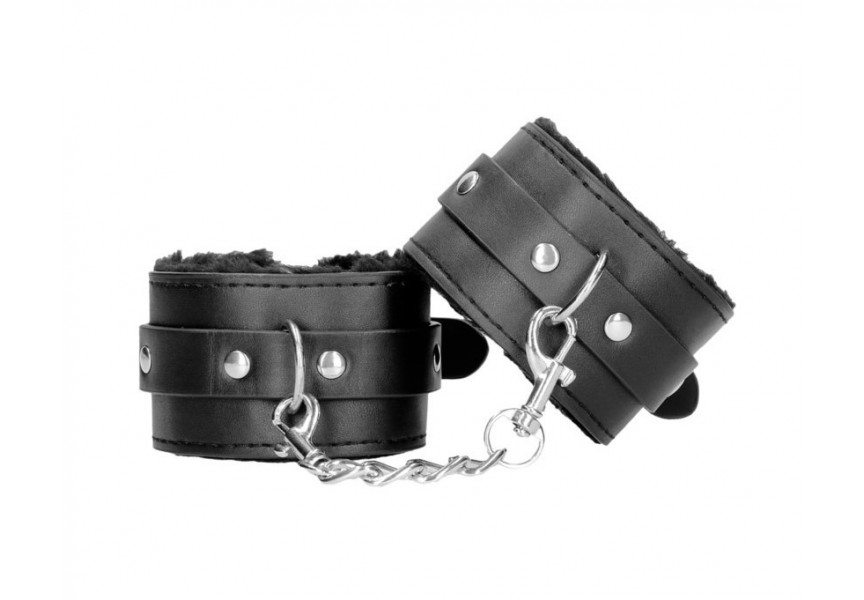 Shots Ouch Plush Bonded Leather Hand Cuffs Black