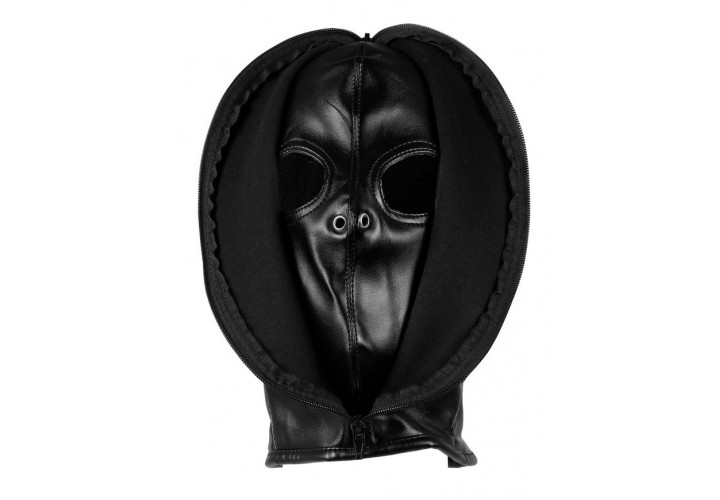 Φετιχιστική Δερμάτινη Κουκούλα Με Φερμουάρ - Shots Ouch Zip Up Bondage Mask Black