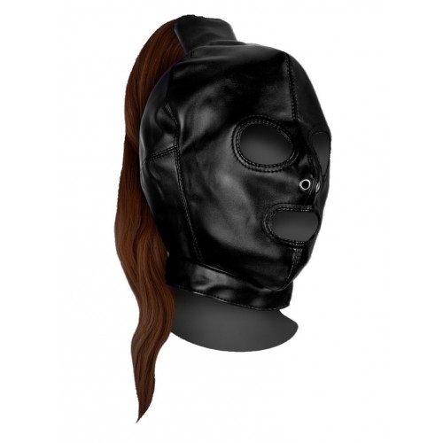 Shots Ouch Black Mask With Brown Ponytail