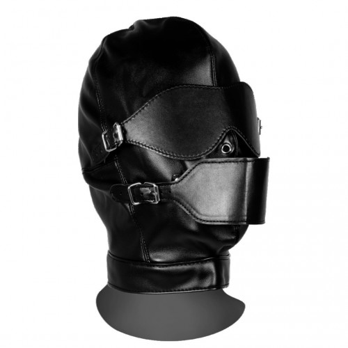 Φετιχιστική Δερμάτινη Κουκούλα Με Αποσπώμενη Μάσκα & Φίμωτρο - Shots Ouch Blindfolded Mask With Breathable Ball Gag Black