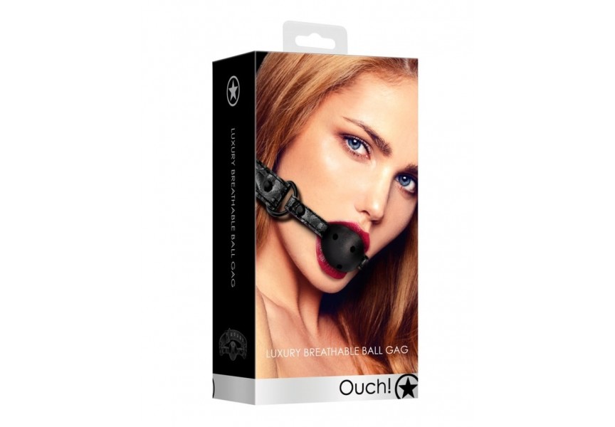 Μαύρο Ανάγλυφο Φίμωτρο Με Τρύπες - Shots Ouch Luxury Breathable Ball Gag