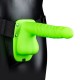 Shots Ouch Glow In The Dark Ribbed Hollow Strap On With Balls Green 21.9cm