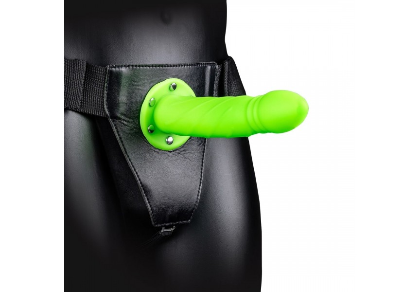 Shots Ouch Glow In The Dark Twisted Hollow Strap On Green 20cm