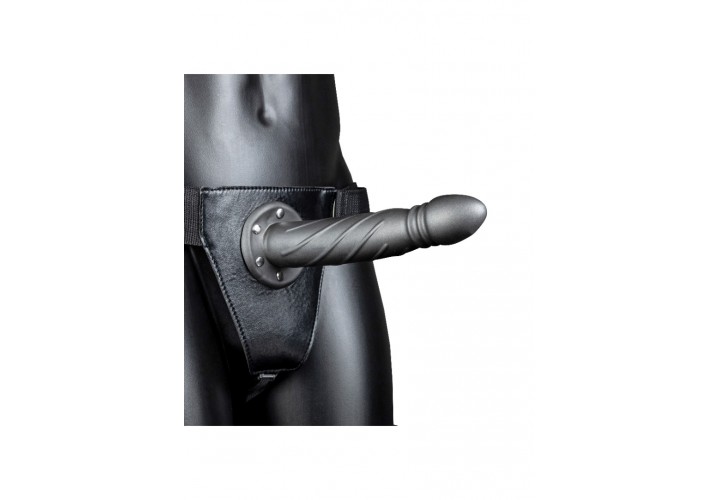 Γκρι Κούφιο Ομοίωμα Με Ζώνη & Ραβδώσεις - Shots Ouch Twisted Hollow Strap On Gunmetal 20cm
