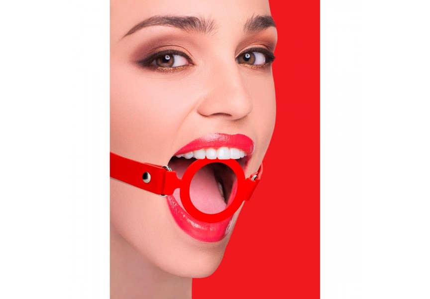 Shots Ouch Silicone Ring Gag With Leather Straps Red