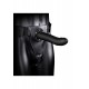 Μαύρο Κούφιο Ομοίωμα Με Ζώνη & Ραβδώσεις - Shots Ouch Textured Curved Hollow Strap On Black 20cm