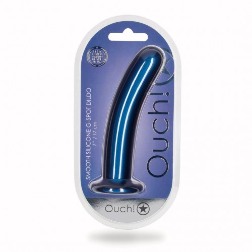 Shots Ouch Smooth Silicone G Spot Dildo Blue 17.7cm