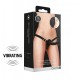 Shots Ouch Vibrating 10 Speed Silicone Ribbed Adjustable Strap On Black 15.5cm