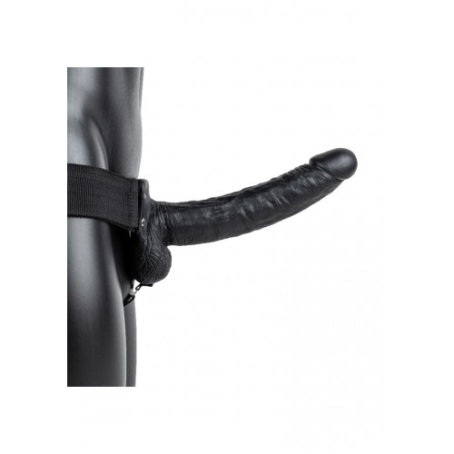 Shots Real Rock Hollow Strap On With Balls Black 23cm