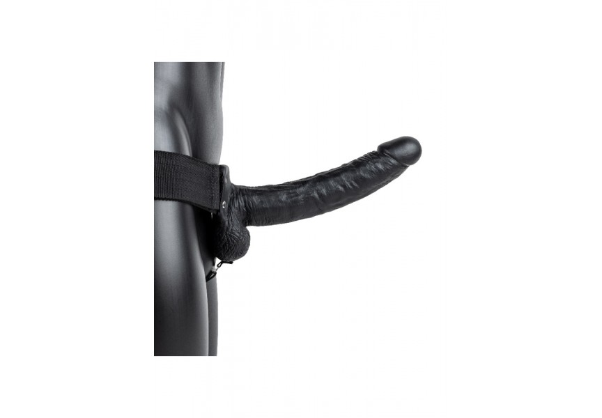 Shots Real Rock Hollow Strap On With Balls Black 23cm