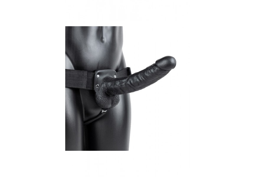 Shots Real Rock Hollow Strap On With Balls Black 23cm