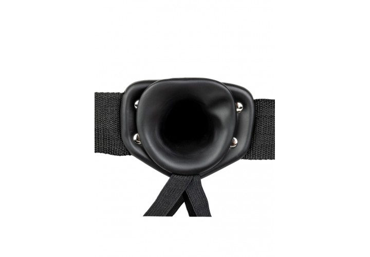 Μαύρο Κούφιο Ανδρικό Ομοίωμα Με Ζώνη & Δόνηση - Shots Real Rock Vibrating Hollow Strap On Black 21cm