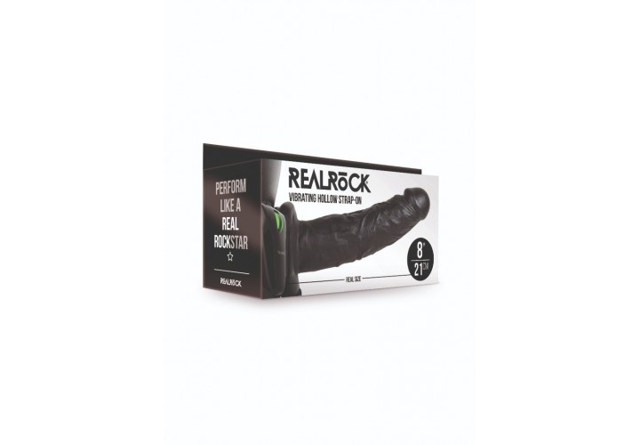 Μαύρο Κούφιο Ανδρικό Ομοίωμα Με Ζώνη & Δόνηση - Shots Real Rock Vibrating Hollow Strap On Black 21cm