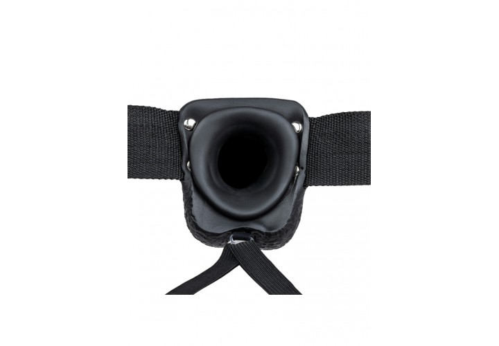 Shots Real Rock Vibrating Hollow Strap On With Balls Black 23cm
