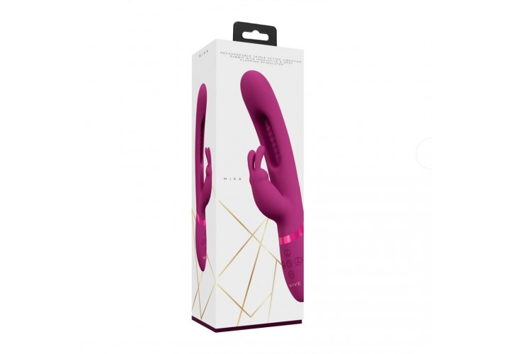 Ροζ Δονητής Rabbit Με Κινούμενη Γλώσσα Για Διέγερση Σημείου G - Shots Vive Mika Triple Motor Vibrating Rabbit With G Spot Flapping Stimulator Pink 23cm