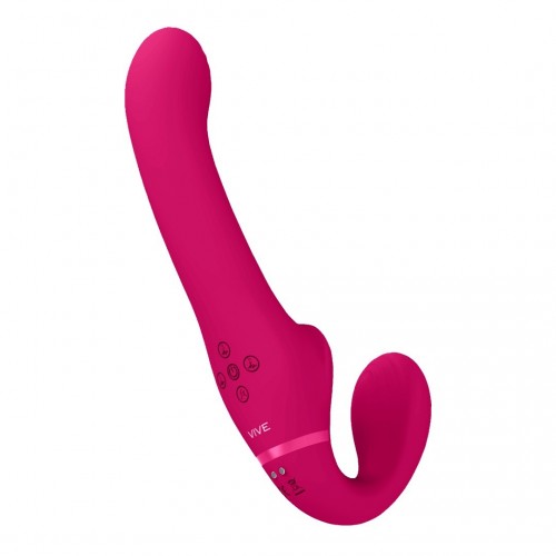 Shots Vive Ai Dual Vibrating & Air Wave Tickler Strapless Strapon Pink 23.5cm