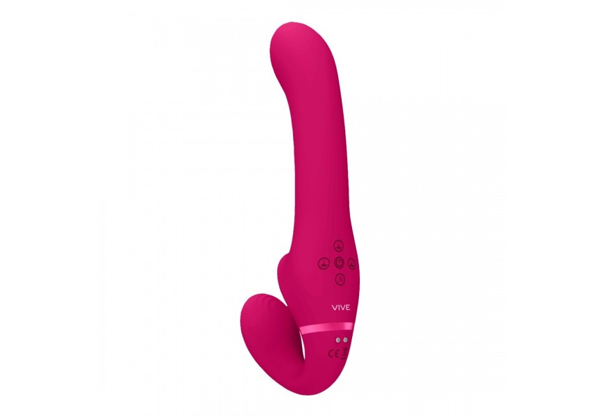 Δονούμενο Διπλό Strap On Χωρίς Ιμάντες Με Διεγερτικά Κύματα Αέρα - Shots Vive Ai Dual Vibrating & Air Wave Tickler Strapless Strapon Pink 23.5cm