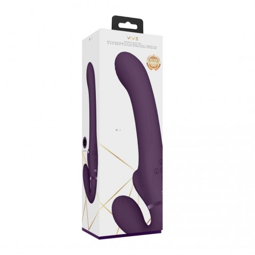 Δονούμενο Διπλό Strap On Χωρίς Ιμάντες Με Διεγερτικά Κύματα Αέρα - Shots Vive Ai Dual Vibrating & Air Wave Tickler Strapless Strapon Purple 23.5cm