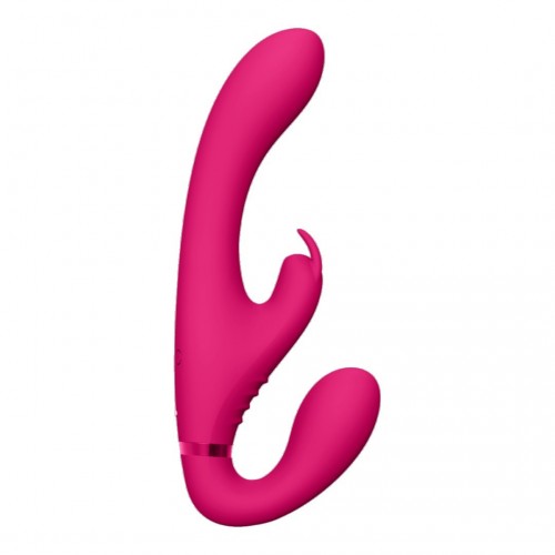 Shots Vive Suki Vibrating Strapless Strap On Rabbit Pink 22cm