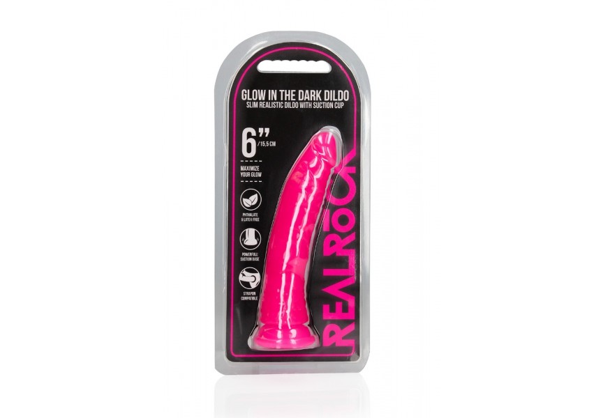 Shots Slim Realistic Dildo With Suction Cup Glow In The Dark Pink 17.5cm