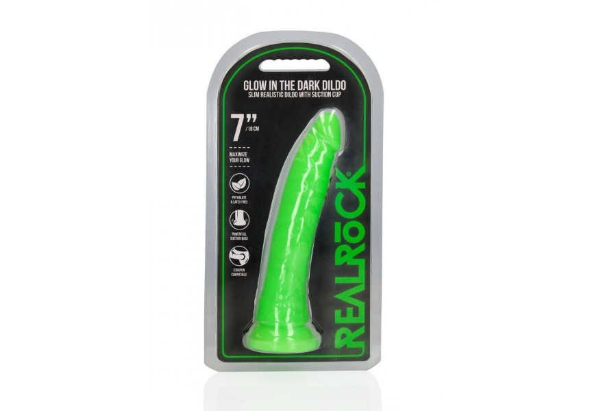 Shots Slim Realistic Dildo With Suction Cup Glow In The Dark Green 20cm