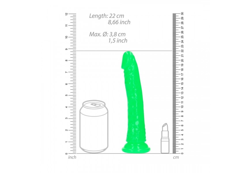 Shots Slim Realistic Dildo With Suction Cup Glow In The Dark Green 22cm