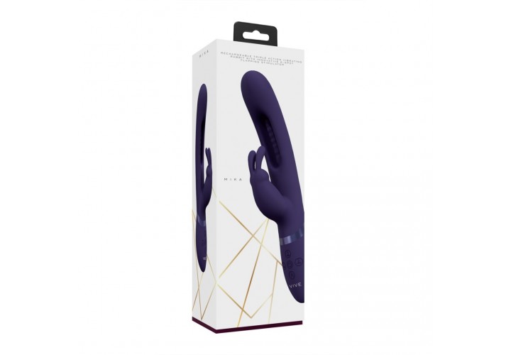 Shots Vive Mika Triple Motor Vibrating Rabbit With G Spot Flapping Stimulator Purple 23cm