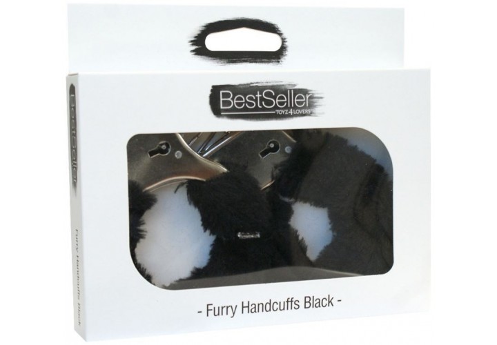 Χειροπέδες Με Μαύρη Γούνα - Toyz4lovers Metal Furry Handcuffs Black